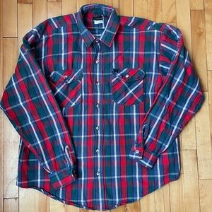 Vintage Codet red and blue plaid shirt. Size XL. Made in USA